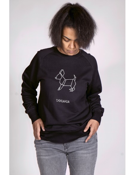 Origami Chihuahua Woman Round Neck Sweatshirt
