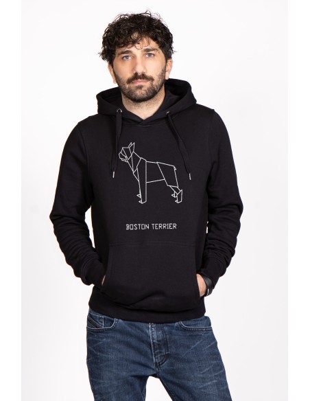 Felpa Con Cappuccio Uomo Origami Boston Terrier