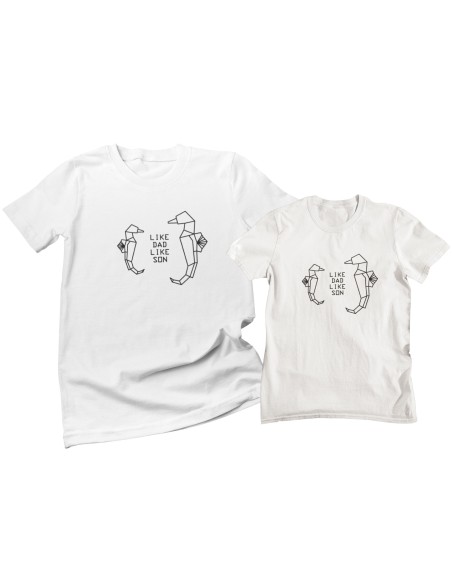 Coppia Di T-Shirt Papà E Figlio 'Like Dad Like Son' Festa Del Papa' Origami Seahorse Ippocampo